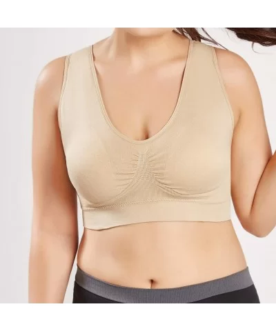 Women V-Neck Stretch Wire Free Plus Size Bra Yoga Sports Casual Workout Full Figure Crop Tops Sports Bras - Beige - CI18YEAIS...