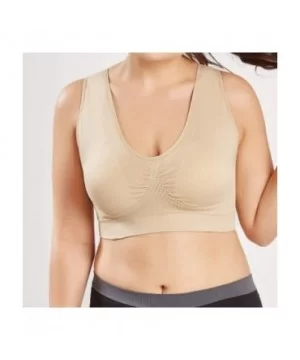 Women V-Neck Stretch Wire Free Plus Size Bra Yoga Sports Casual Workout Full Figure Crop Tops Sports Bras - Beige - CI18YEAIS...