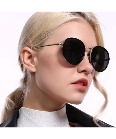 Oversized Round Sunglasses for Women-UV400 Retro Black Lens Vintage Designer Style for Girls 55mm P201974 - CG18RM67Y06 $11.8...