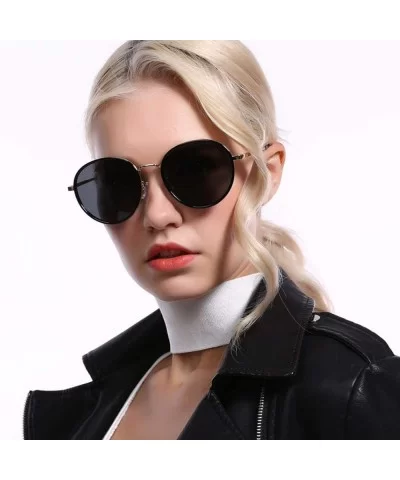 Oversized Round Sunglasses for Women-UV400 Retro Black Lens Vintage Designer Style for Girls 55mm P201974 - CG18RM67Y06 $11.8...