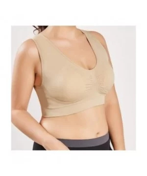 Women V-Neck Stretch Wire Free Plus Size Bra Yoga Sports Casual Workout Full Figure Crop Tops Sports Bras - Beige - CI18YEAIS...