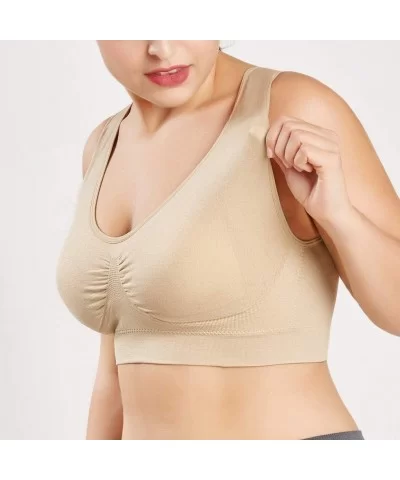 Women V-Neck Stretch Wire Free Plus Size Bra Yoga Sports Casual Workout Full Figure Crop Tops Sports Bras - Beige - CI18YEAIS...