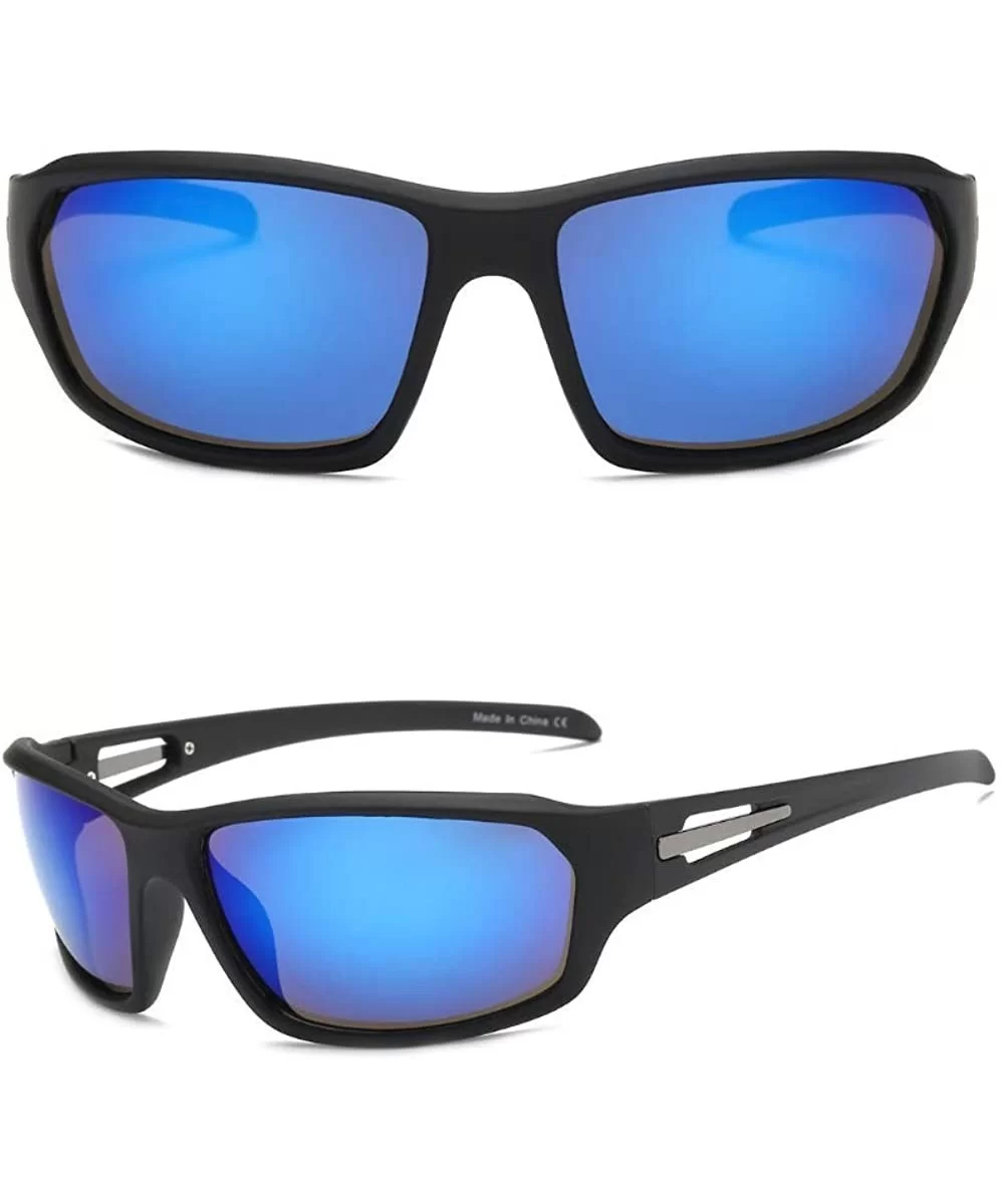 Men Sports Shield Mirrored Rectangular UV Protection Outdoor Driving Sunglasses - 2 Pack - Blue - CA18K33RTNQ $7.24 Rectangular