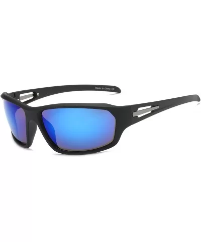 Men Sports Shield Mirrored Rectangular UV Protection Outdoor Driving Sunglasses - 2 Pack - Blue - CA18K33RTNQ $7.24 Rectangular