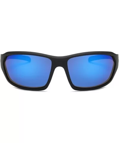 Men Sports Shield Mirrored Rectangular UV Protection Outdoor Driving Sunglasses - 2 Pack - Blue - CA18K33RTNQ $7.24 Rectangular