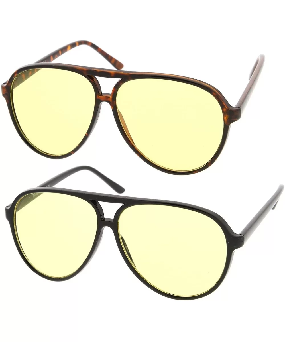 Retro Large Blue Blocking Lens Aviator Sunglasses 60mm - 2-pack - Black/Yellow & Tortoise/Yellow - CP12N8RZKBB $11.90 Wayfarer