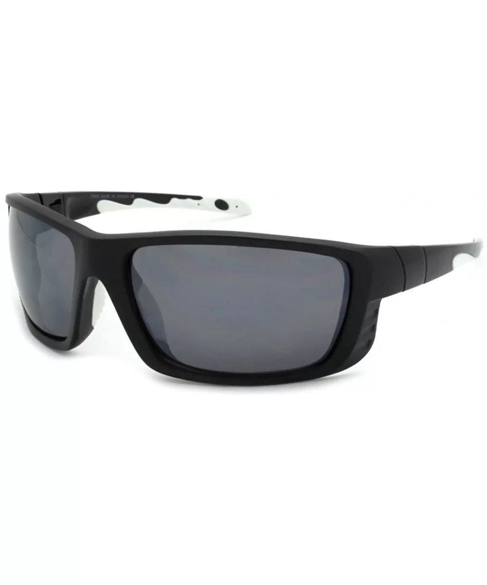 Men's Full Frame Sports Sunglasses with Flash Mirror Lenses 570058/FM - Matte Black/White - C01271CD1JD $7.63 Sport