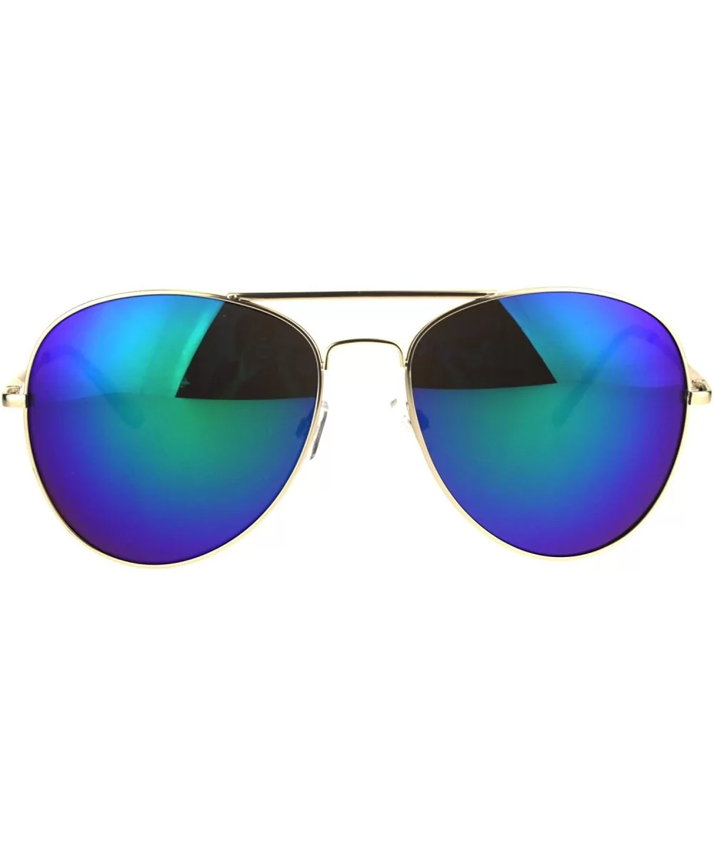 Oversize Color Mirror Metal Rim Pilots Sunglasses - Gold Teal - C6184YDSXGM $7.75 Oversized