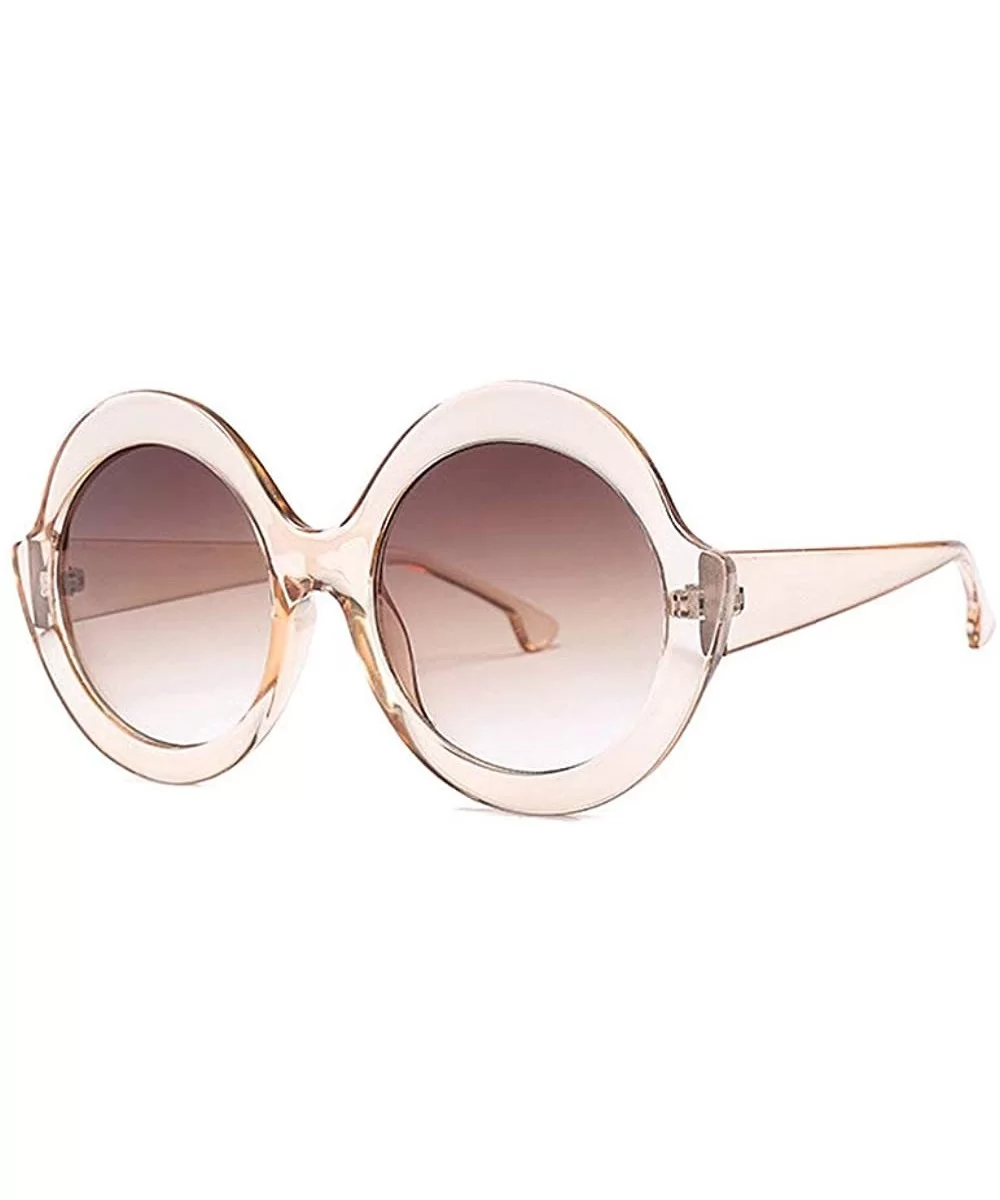 New round big box fashion street beat tide ladies retro UV400 protective sunglasses - Light Brown - C118LK3XHZQ $11.65 Round