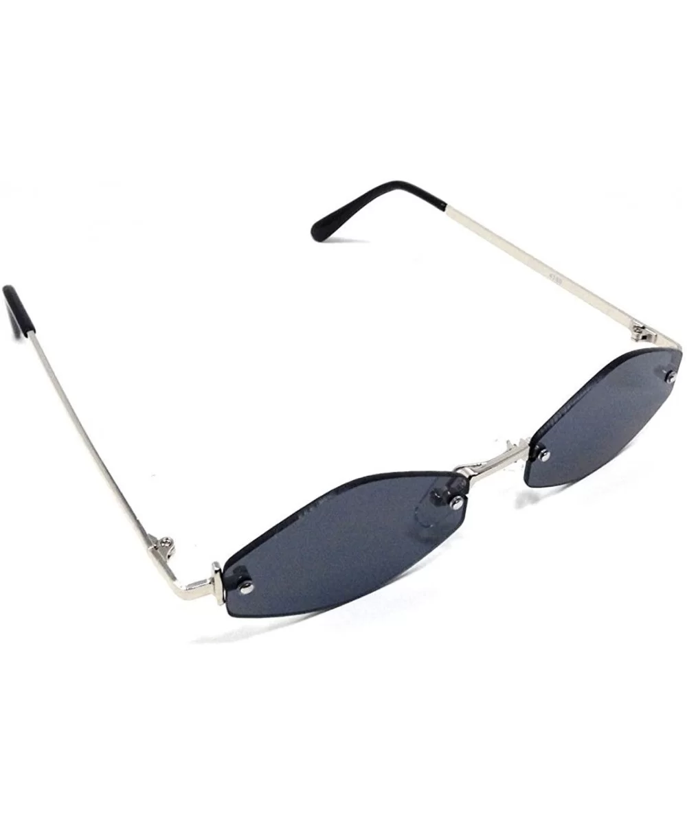 Slim Rimless Hexagon Sunglasses - Silver & Black Frame - C218DLH8G80 $9.33 Rectangular