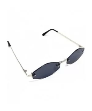 Slim Rimless Hexagon Sunglasses - Silver & Black Frame - C218DLH8G80 $9.33 Rectangular