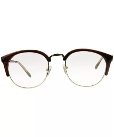 Unisex Cateye Half Frame Semi-Rimless Clear Lens Glasses Nerd Geek Casual Eyewear - Brown - CF183W9CW7X $7.64 Semi-rimless