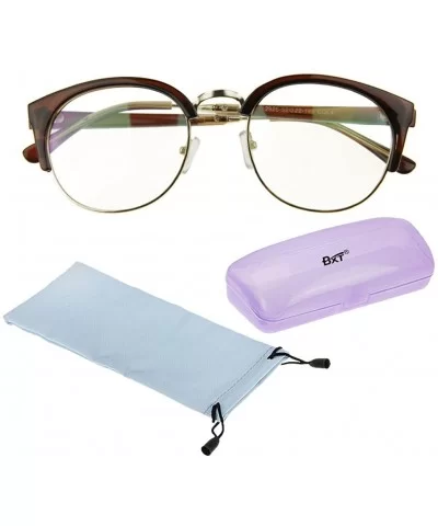 Unisex Cateye Half Frame Semi-Rimless Clear Lens Glasses Nerd Geek Casual Eyewear - Brown - CF183W9CW7X $7.64 Semi-rimless