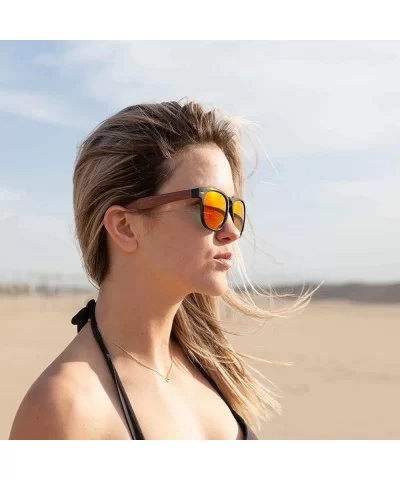 Wood Sunglasses for Men and Women - Wayfarer Style Wooden Polarized Sunglasses - Red - CU18WMD8QEZ $24.18 Square