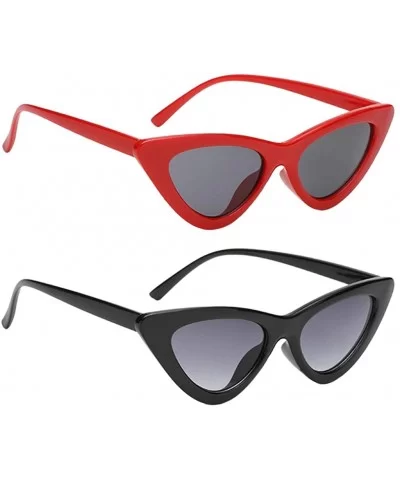 2Pcs Set Woman Girls Female Cat Eye Triangle Frame Sunglasses New UV400 - Red Grey & Black Grey - CD198COKOQ3 $11.01 Cat Eye