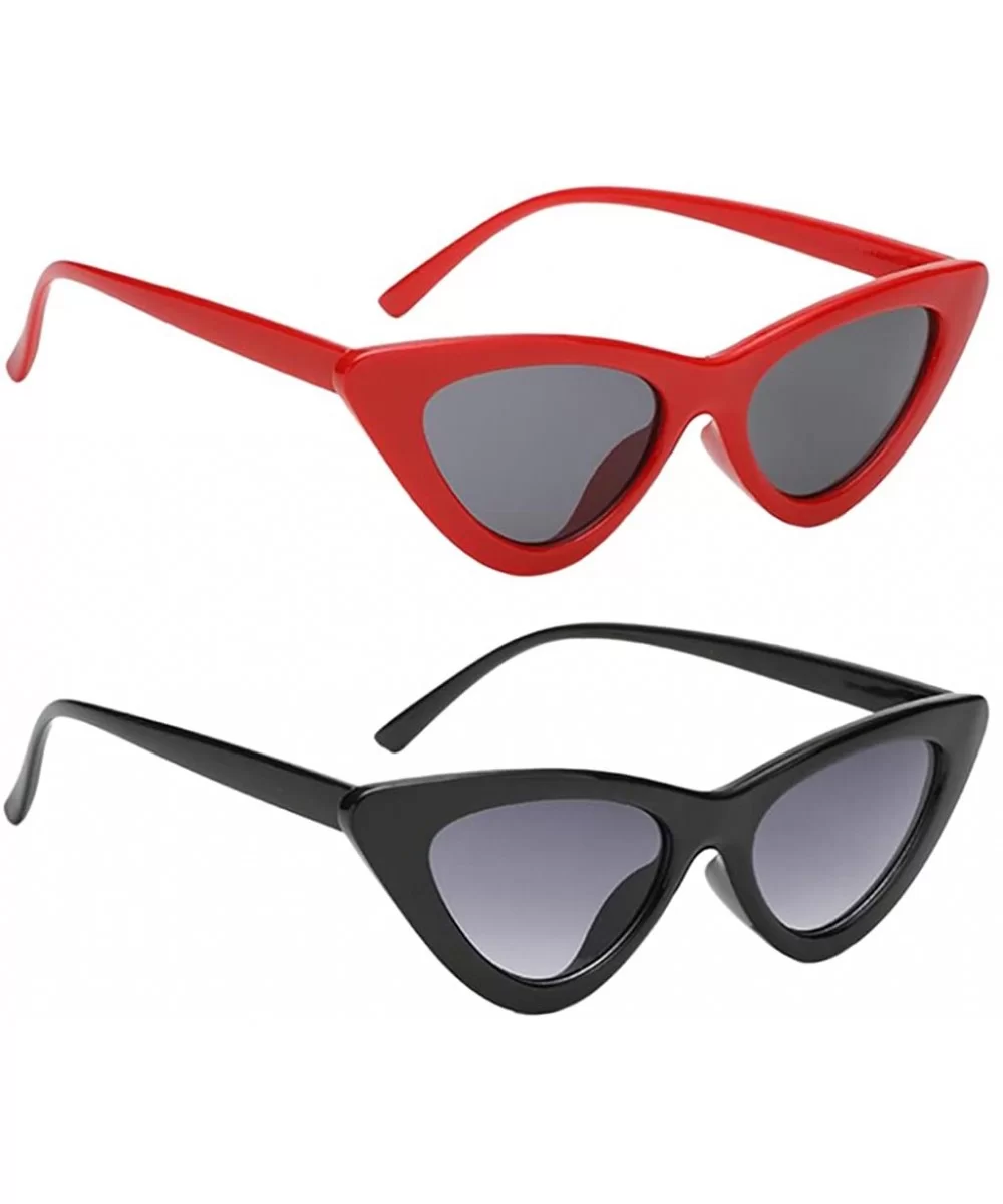 2Pcs Set Woman Girls Female Cat Eye Triangle Frame Sunglasses New UV400 - Red Grey & Black Grey - CD198COKOQ3 $11.01 Cat Eye