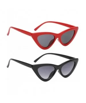 2Pcs Set Woman Girls Female Cat Eye Triangle Frame Sunglasses New UV400 - Red Grey & Black Grey - CD198COKOQ3 $11.01 Cat Eye