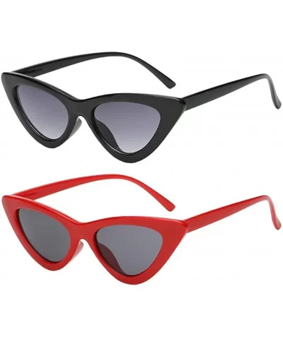 2Pcs Set Woman Girls Female Cat Eye Triangle Frame Sunglasses New UV400 - Red Grey & Black Grey - CD198COKOQ3 $11.01 Cat Eye