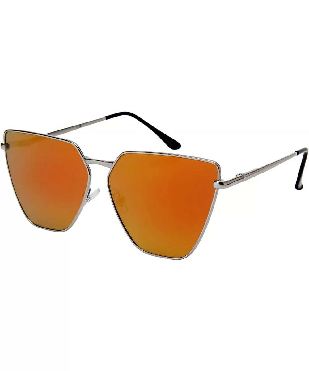 Oversized Cat Eye Flat Lens Sunnies w/Spring Hinge 3158S - Silver - CZ185XM4RWU $6.82 Oversized