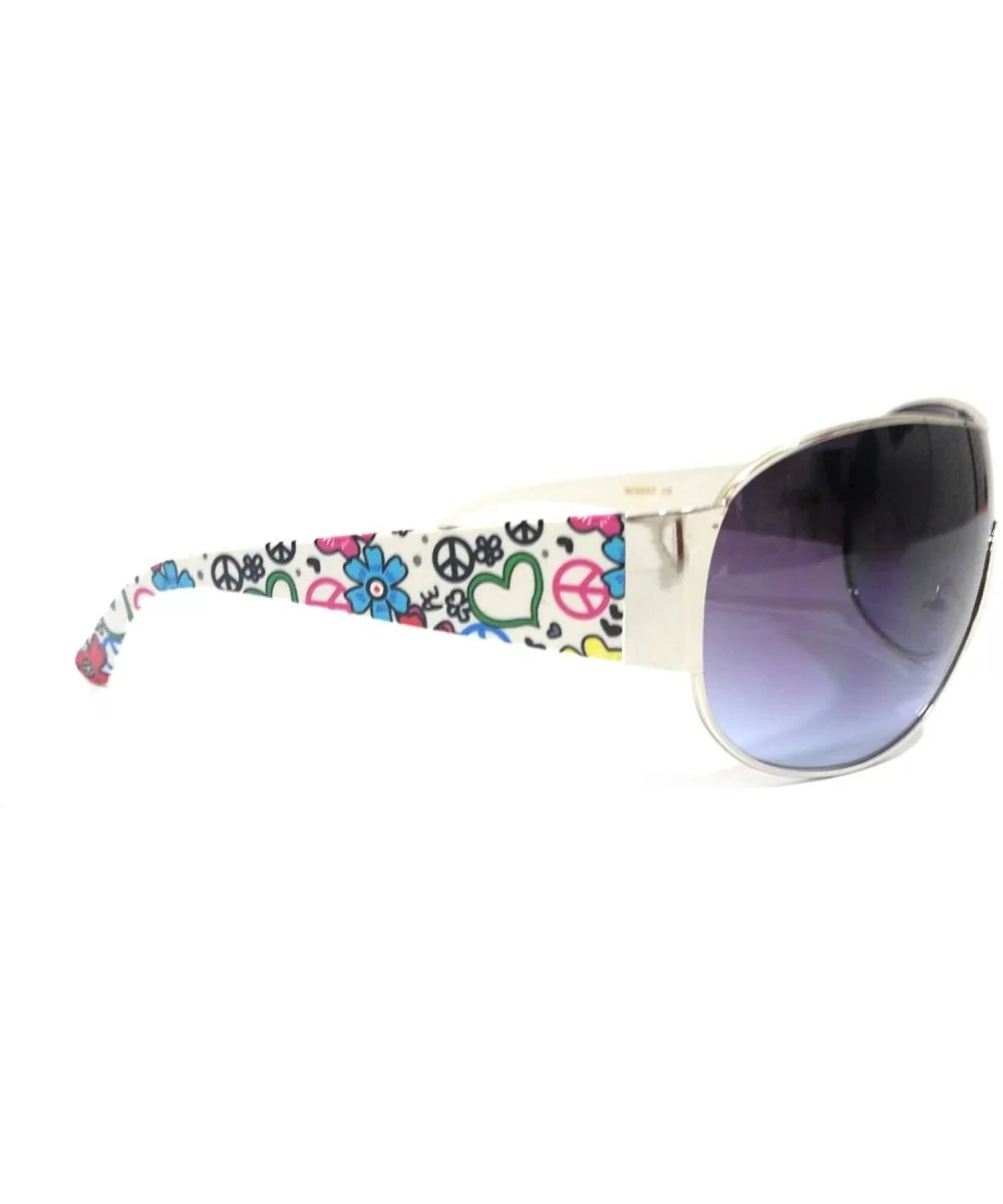 Peace Hippy Womens Fashion Ladies Sunglasses Aviators - Peace Heart Flower White - C418IMR2Z3Z $8.47 Aviator