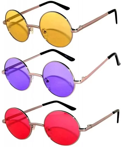 Set of 3 Pairs Round Retro Vintage Circle Sunglasses Colored Metal Frame Small model 43 mm - CT184ZRUZSH $5.47 Round