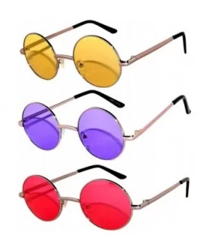 Set of 3 Pairs Round Retro Vintage Circle Sunglasses Colored Metal Frame Small model 43 mm - CT184ZRUZSH $5.47 Round