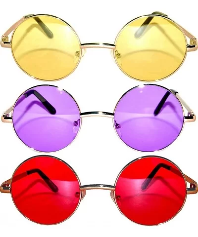 Set of 3 Pairs Round Retro Vintage Circle Sunglasses Colored Metal Frame Small model 43 mm - CT184ZRUZSH $5.47 Round