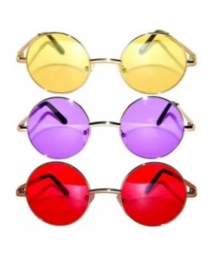 Set of 3 Pairs Round Retro Vintage Circle Sunglasses Colored Metal Frame Small model 43 mm - CT184ZRUZSH $5.47 Round