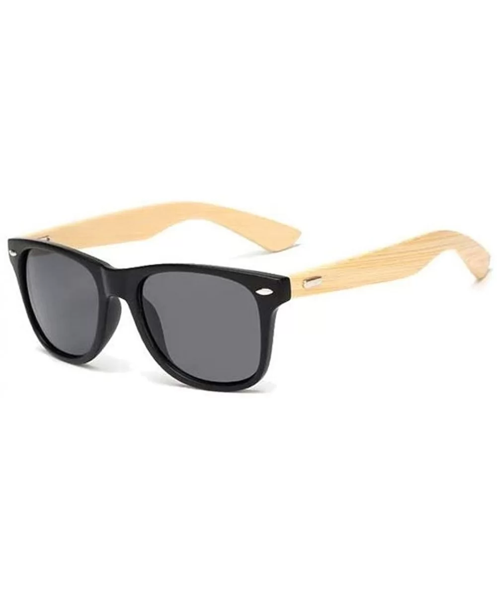 Retro Bamboo Wood Vintage Sport Fashion Mirror Designer Shades Sunglasses - Matte Black/Grey - C218HD7GA7O $5.98 Oversized