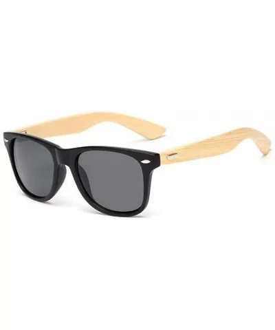 Retro Bamboo Wood Vintage Sport Fashion Mirror Designer Shades Sunglasses - Matte Black/Grey - C218HD7GA7O $5.98 Oversized