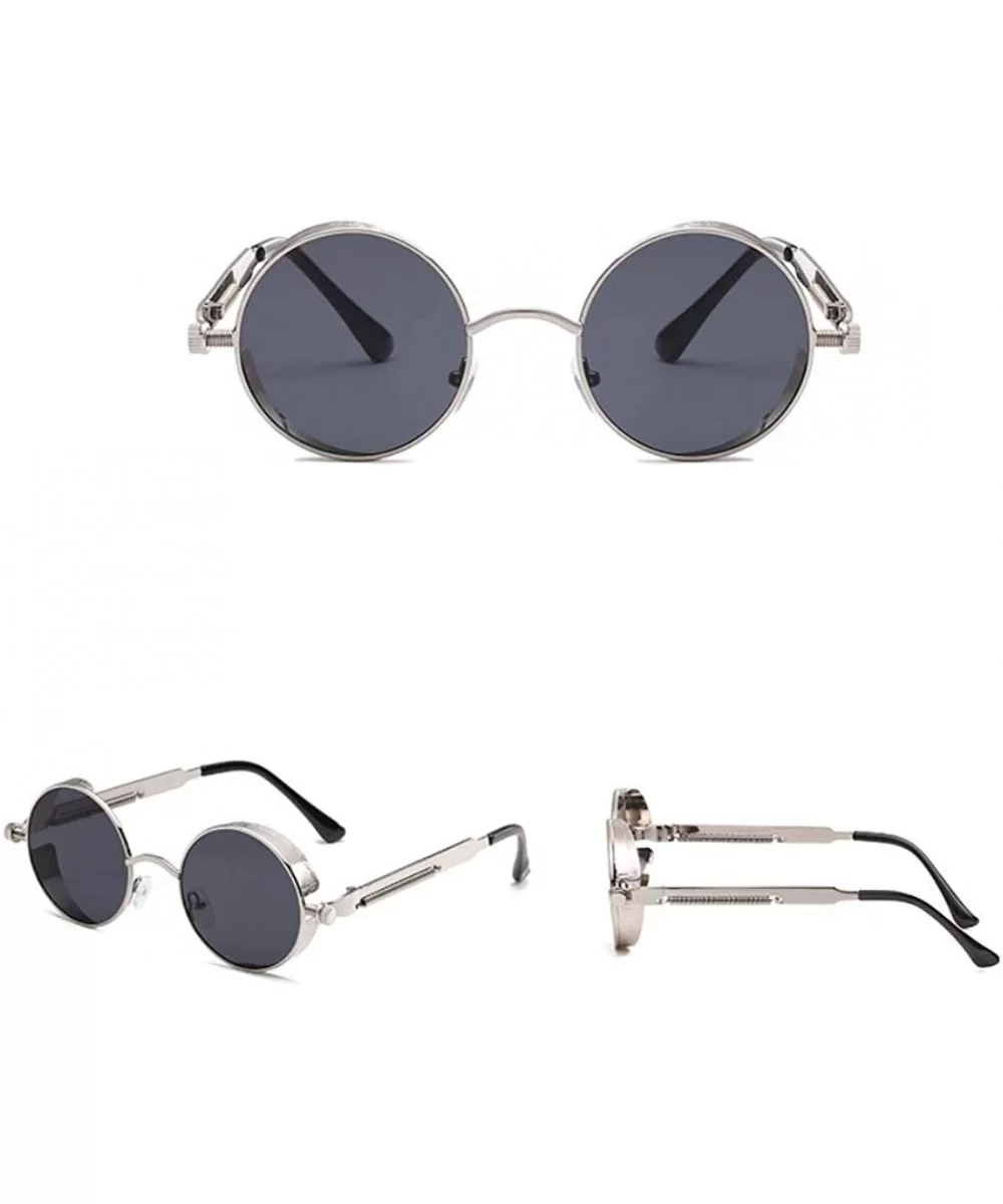 Steampunk Side Shield Metal Round Sunglasses - Silver - C418RO4NSOT $14.59 Shield