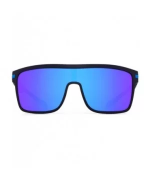 Polarized Shield Sunglasses Oversized Flat Top Square Glasses for Men - Black Frame / Polarized Flash Blue Lens - CU1934LO44S...