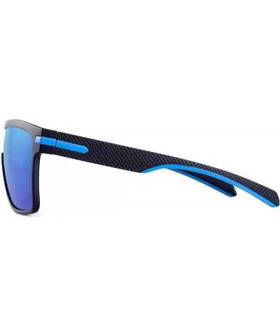 Polarized Shield Sunglasses Oversized Flat Top Square Glasses for Men - Black Frame / Polarized Flash Blue Lens - CU1934LO44S...