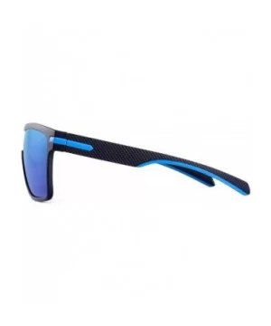 Polarized Shield Sunglasses Oversized Flat Top Square Glasses for Men - Black Frame / Polarized Flash Blue Lens - CU1934LO44S...