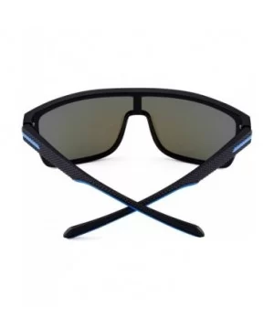 Polarized Shield Sunglasses Oversized Flat Top Square Glasses for Men - Black Frame / Polarized Flash Blue Lens - CU1934LO44S...