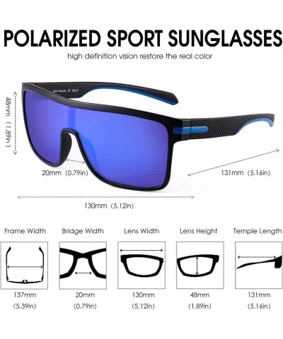 Polarized Shield Sunglasses Oversized Flat Top Square Glasses for Men - Black Frame / Polarized Flash Blue Lens - CU1934LO44S...