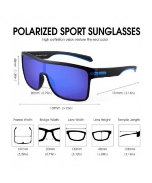 Polarized Shield Sunglasses Oversized Flat Top Square Glasses for Men - Black Frame / Polarized Flash Blue Lens - CU1934LO44S...