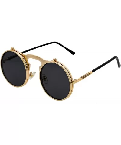 Retro Flip-Up Round Goggles Seampunk Sunglasses (Golden/Black) - CP18Z9D496T $8.61 Goggle