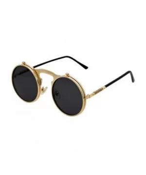 Retro Flip-Up Round Goggles Seampunk Sunglasses (Golden/Black) - CP18Z9D496T $8.61 Goggle