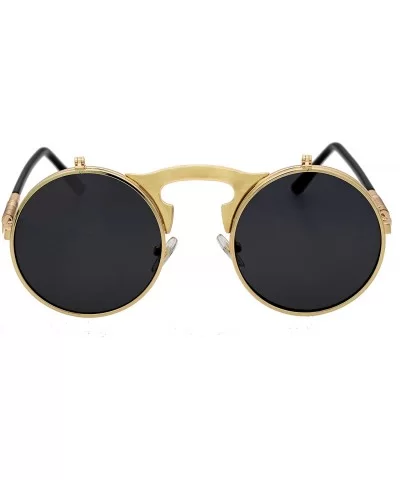 Retro Flip-Up Round Goggles Seampunk Sunglasses (Golden/Black) - CP18Z9D496T $8.61 Goggle