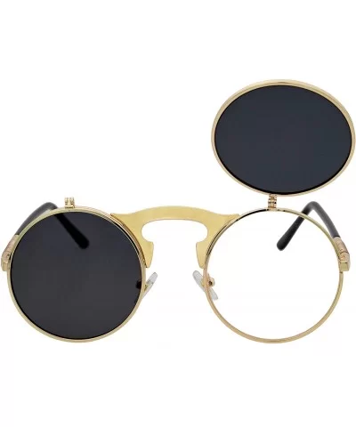 Retro Flip-Up Round Goggles Seampunk Sunglasses (Golden/Black) - CP18Z9D496T $8.61 Goggle