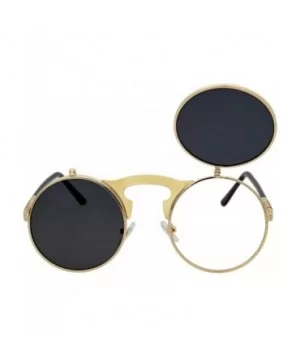 Retro Flip-Up Round Goggles Seampunk Sunglasses (Golden/Black) - CP18Z9D496T $8.61 Goggle