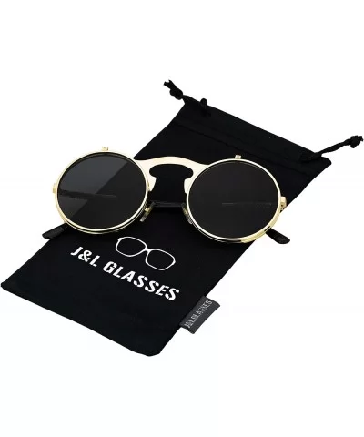 Retro Flip-Up Round Goggles Seampunk Sunglasses (Golden/Black) - CP18Z9D496T $8.61 Goggle