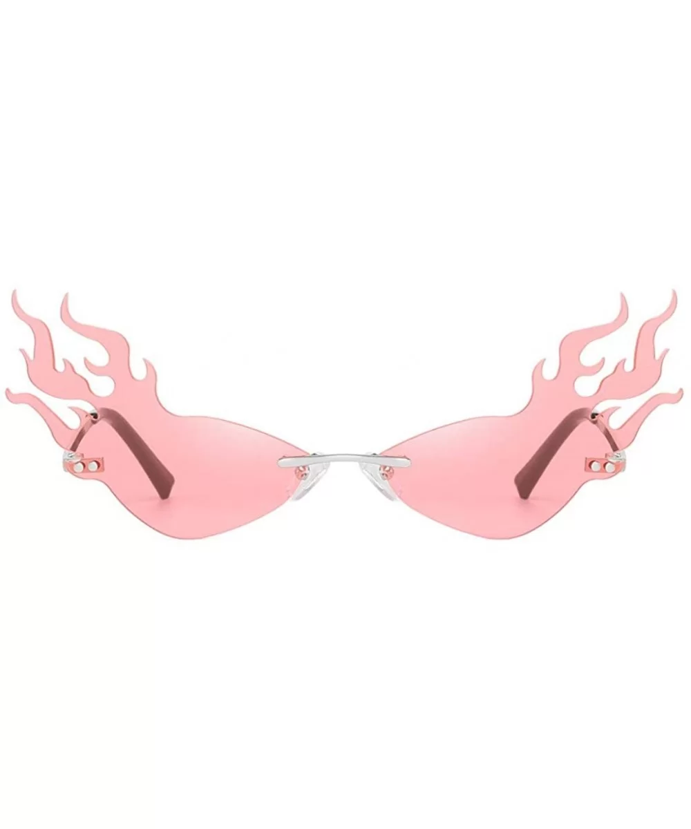 Irregular Flame Shape Sunglasses Fashion Flat Lens Mirrored Metal Frame Glasses - Pink - CJ19725D295 $8.28 Rectangular