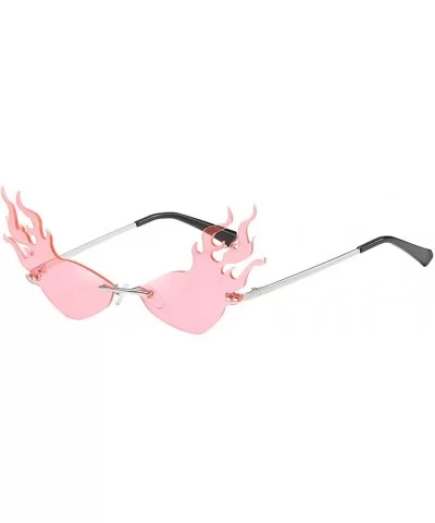 Irregular Flame Shape Sunglasses Fashion Flat Lens Mirrored Metal Frame Glasses - Pink - CJ19725D295 $8.28 Rectangular