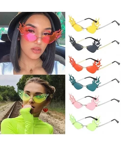 Irregular Flame Shape Sunglasses Fashion Flat Lens Mirrored Metal Frame Glasses - Pink - CJ19725D295 $8.28 Rectangular