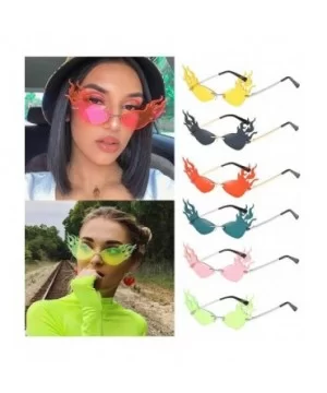 Irregular Flame Shape Sunglasses Fashion Flat Lens Mirrored Metal Frame Glasses - Pink - CJ19725D295 $8.28 Rectangular