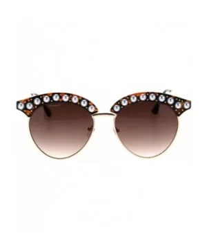 Womens Pearl Jewel Half Rim Chic Sunglasses - Tortoise Gold Brown - CK18T2RU0A3 $9.02 Round