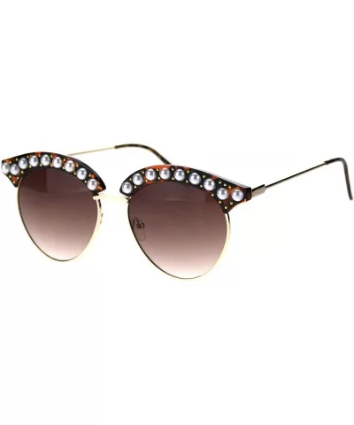 Womens Pearl Jewel Half Rim Chic Sunglasses - Tortoise Gold Brown - CK18T2RU0A3 $9.02 Round