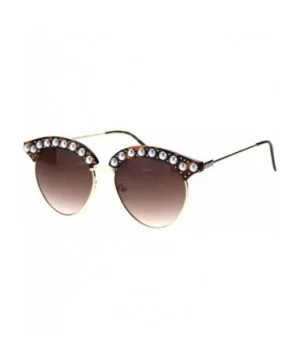 Womens Pearl Jewel Half Rim Chic Sunglasses - Tortoise Gold Brown - CK18T2RU0A3 $9.02 Round